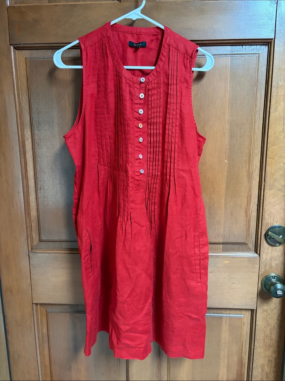 Quince Sleeveless Red Button Front European Linen Swing Dress Size Medium